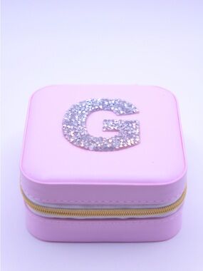 Pink travel size Jewelry Box with Crystal 'G' initial